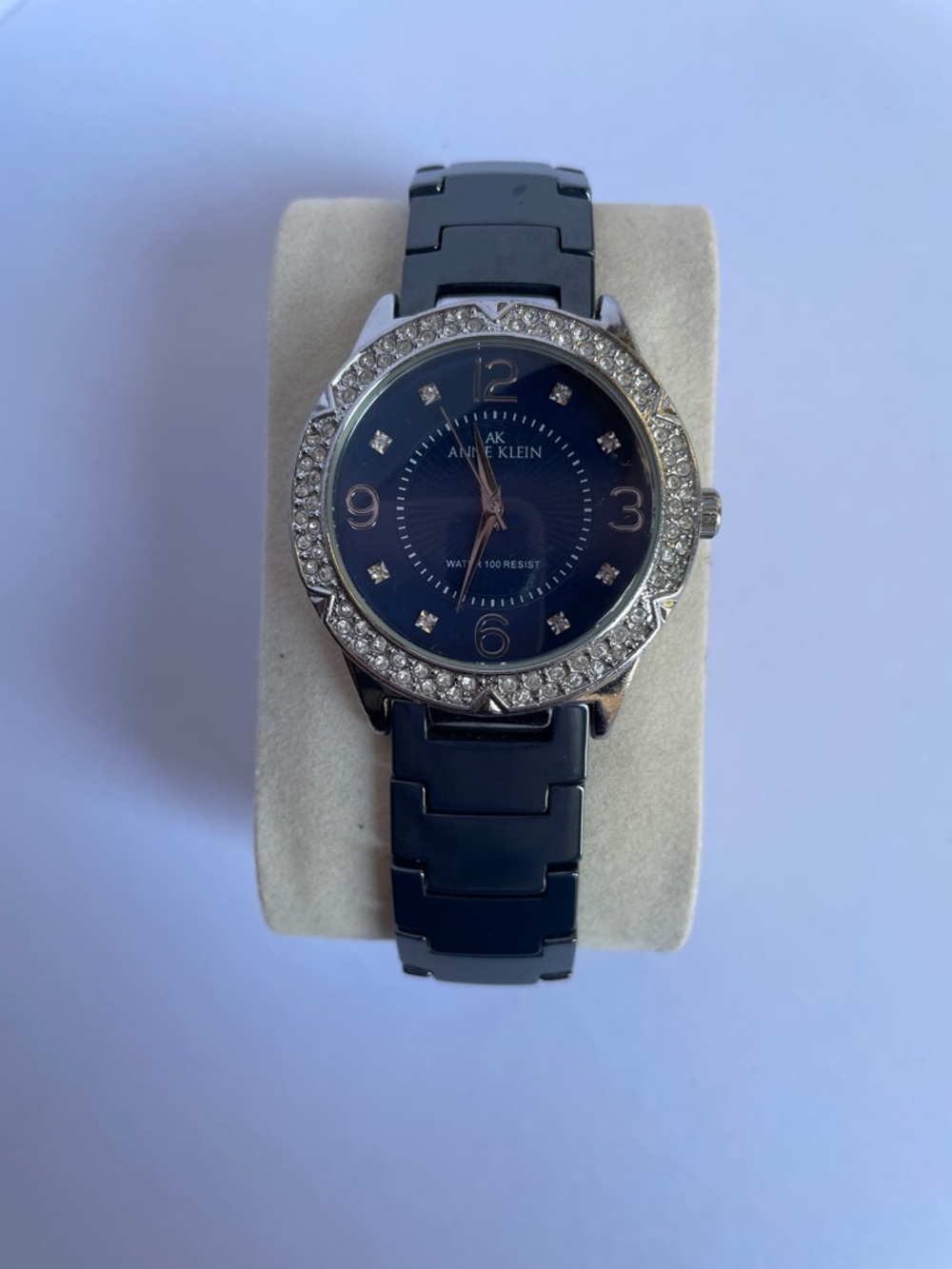 Anne Klein Navy Blue Crystal-Bezel Women's Watch